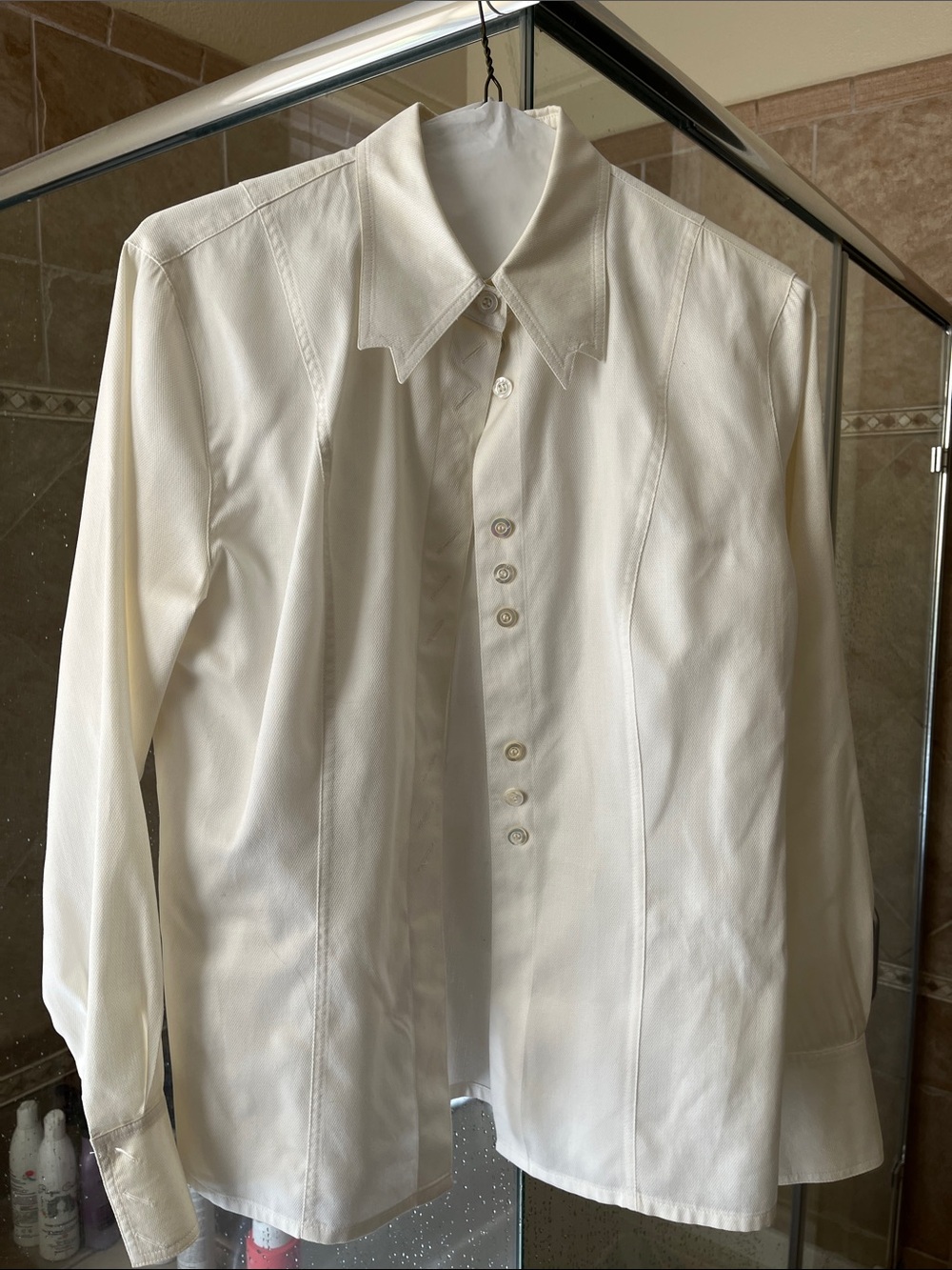 Escada Cream Long-Sleeve Dress Shirt with Pointed Collar